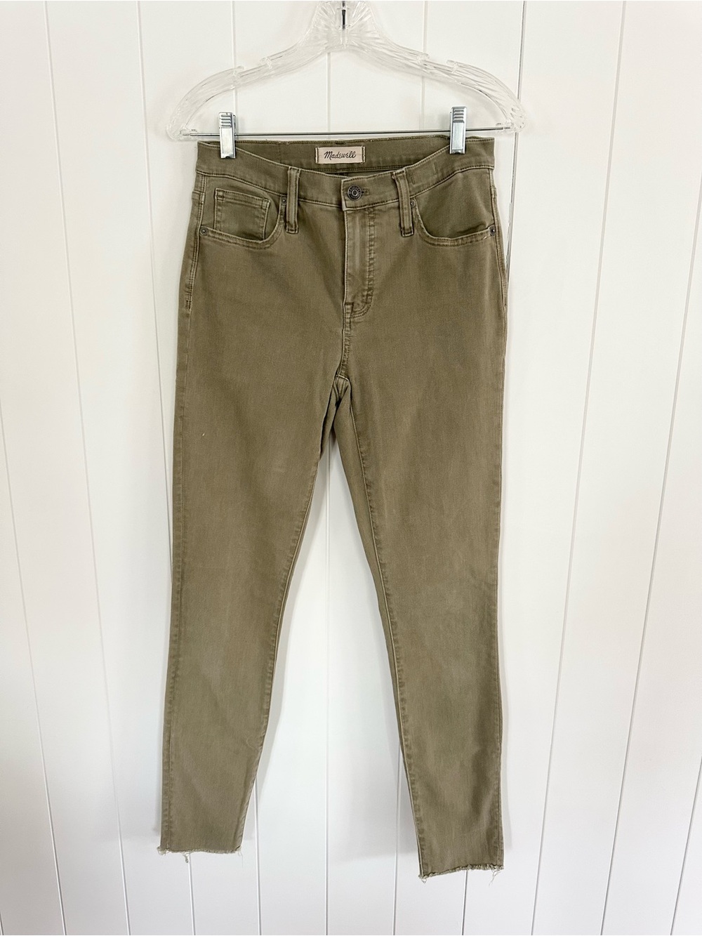 Madewell 9" High Rise Skinny Stretch Khaki Jeans Raw Hem Women's Size 25 Tall